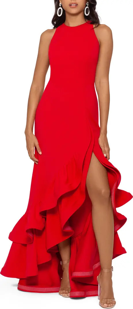 Ruffle Halter Crepe Gown | Nordstrom