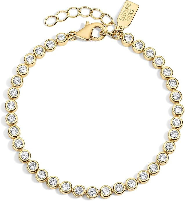 Electric Picks Bezel Round Gold Tennis Bracelet – 14K Gold Plated Bracelet 3mm Stackable Tarnis... | Amazon (US)