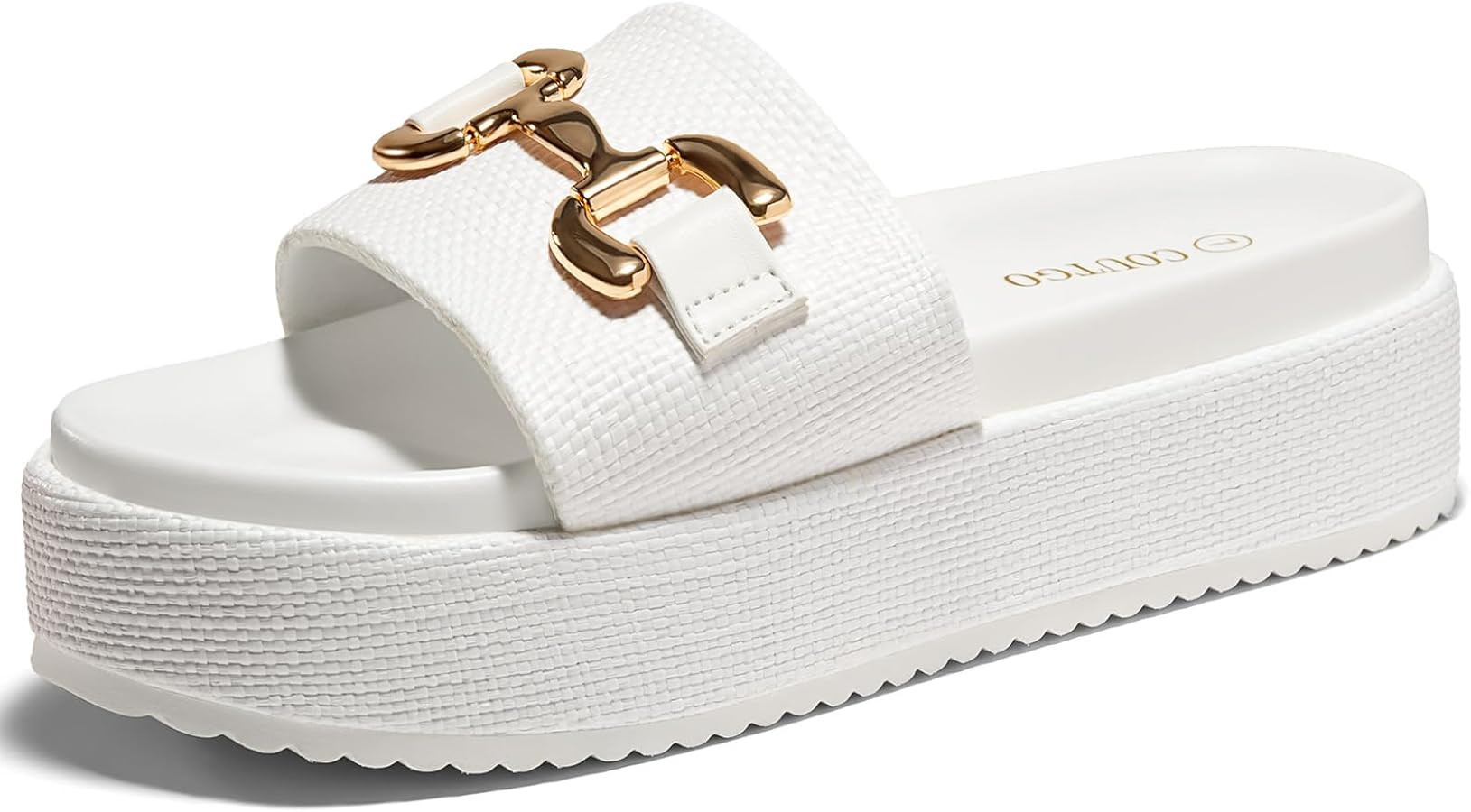 Coutgo Womens Platform Sandals Raffia Espadrilles Metal Chain Slip on Open Toe Cute Beach Slide S... | Amazon (US)