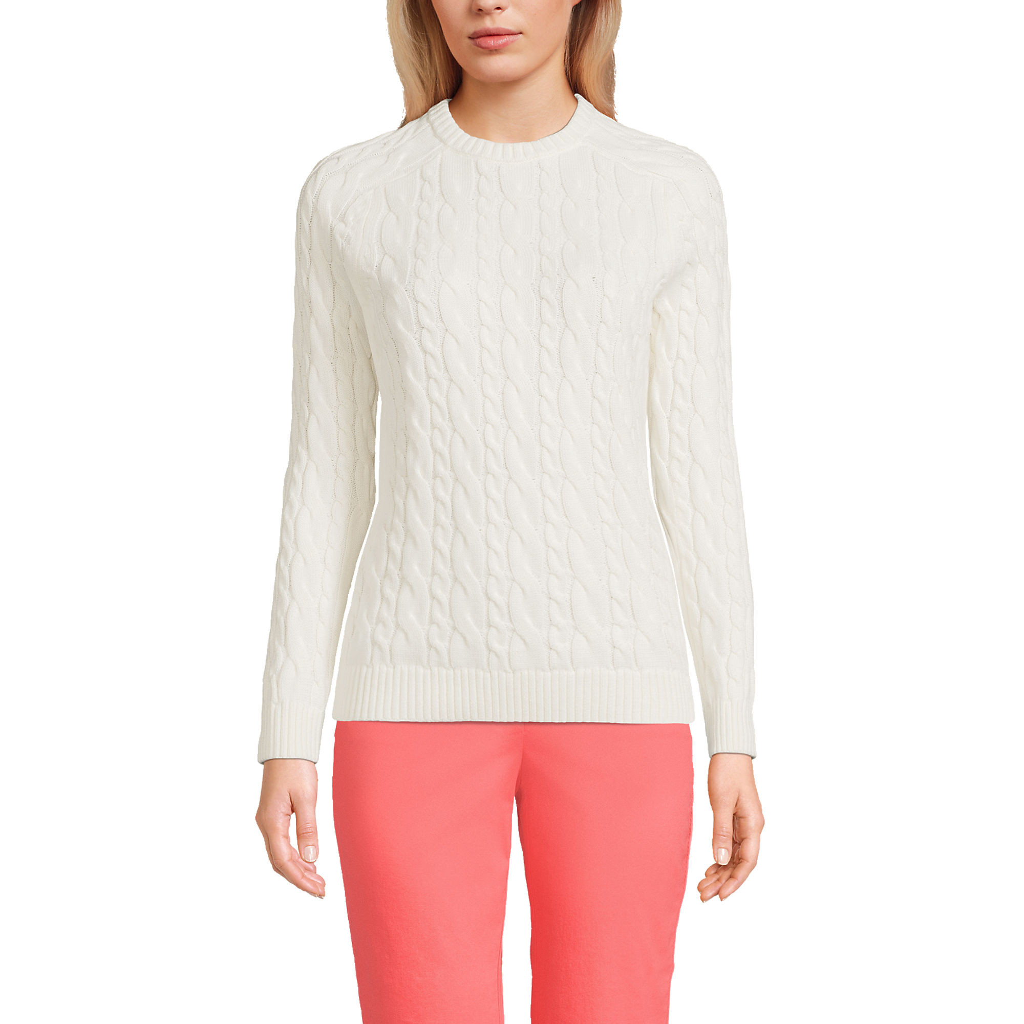Women's Cotton Drifter Cable Crew Neck Sweater | Lands' End (US)