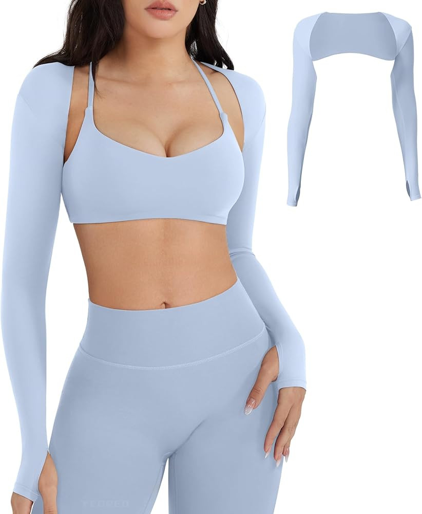 YEOREO Women Crop Top Long Sleeve Bolero Open Front Workout Cropped Shirts Sports Shrug | Amazon (US)