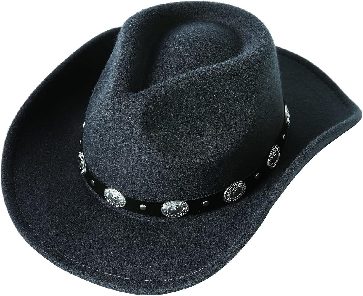 Lanzom Women Men Felt Wide Brim Western Cowboy Hats Belt Buckle Panama Hat | Amazon (US)