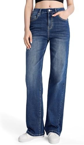 SEVEGO Women's 32"/34"/36" Tall Straight Leg Jeans Mid Waisted Stretchy Loose Denim Pants Casual ... | Amazon (US)