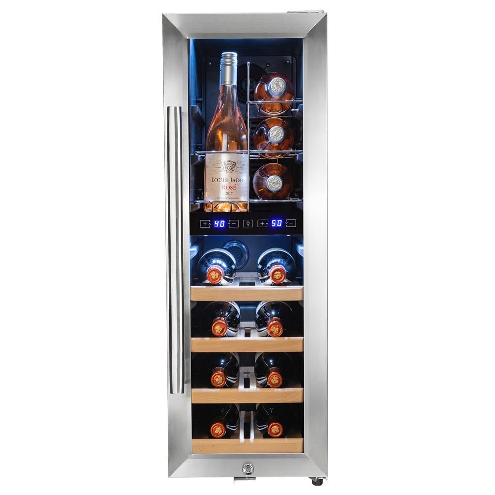 34.75 in. 16-Bottle Dual Zone Compressor Freestanding Wine Cooler | The Home Depot