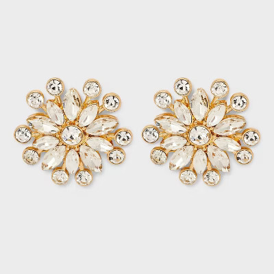 Floral Stone Button Earrings - A New Day™ Gold/Clear | Target