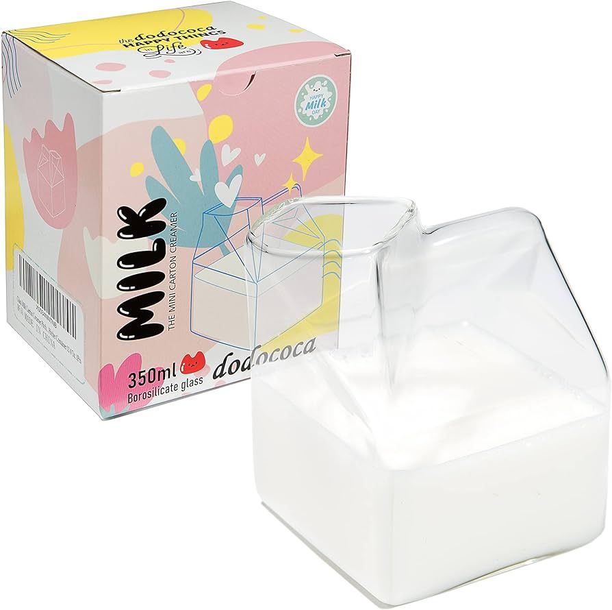 Glass Milk Carton Creamer Pitcher Cute Clear Kawaii Milk Carton Cup Mini Creamer Pitcher Containe... | Amazon (US)