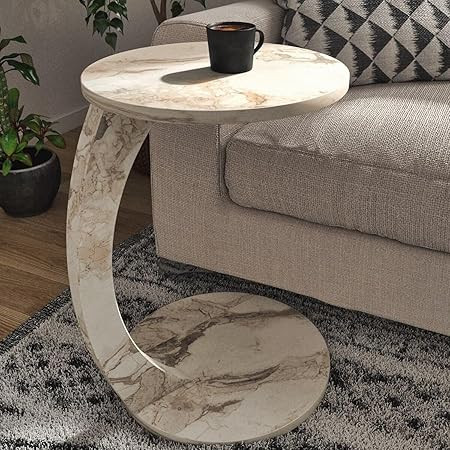 C Shaped End Table for Couch Small Places, Faux Marble Engineered Wood Space Saver Round Side Tab... | Amazon (US)
