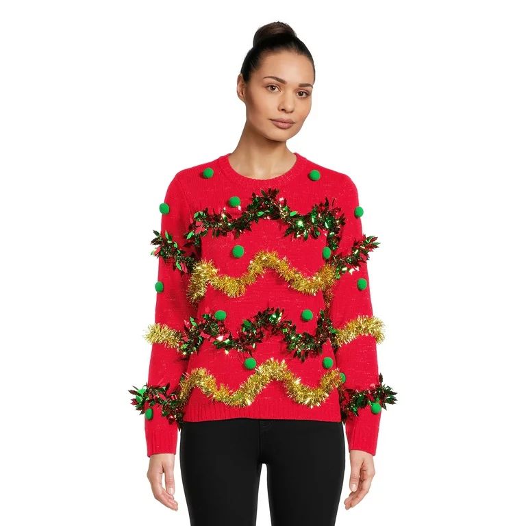 Derek Heart Women's Juniors Christmas Novelty Tinsel Sweater | Walmart (US)