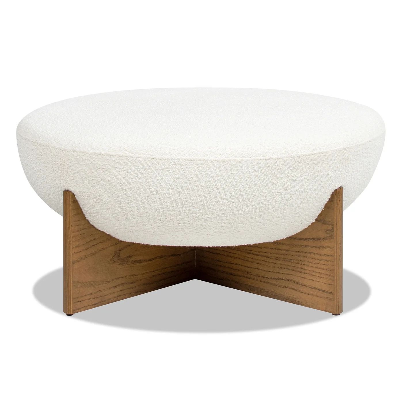 Jennifer Taylor Home Bali 37" Round Upholstered Cocktail Ottoman with Natural Wood Base, Ivory Wh... | Walmart (US)