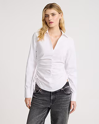 Collared V-neck Ruched Side Top | Express