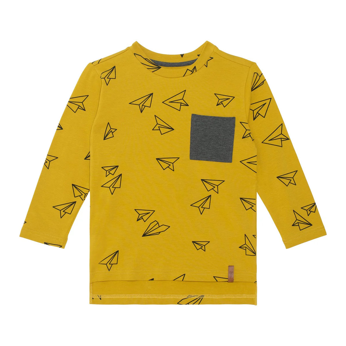 Jersey T-Shirt High and Low in Yellow Gold Mix With Print | Deux par Deux Childrens Designer Clothing