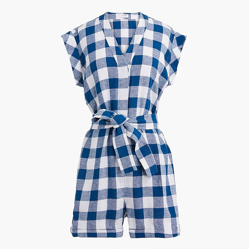 Linen-blend tie-waist romper | J.Crew Factory
