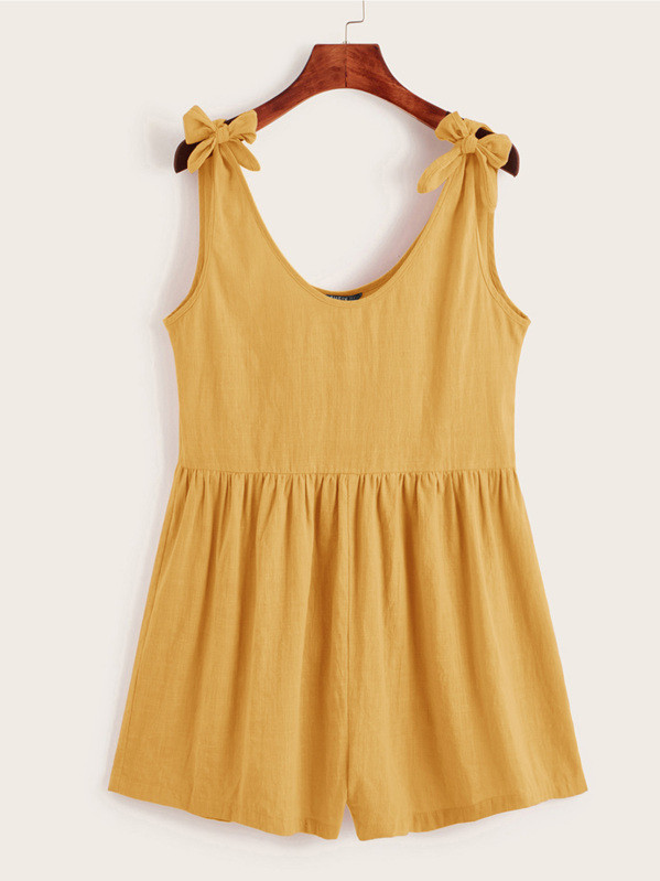 SHEIN Knot Strap Solid Romper | SHEIN