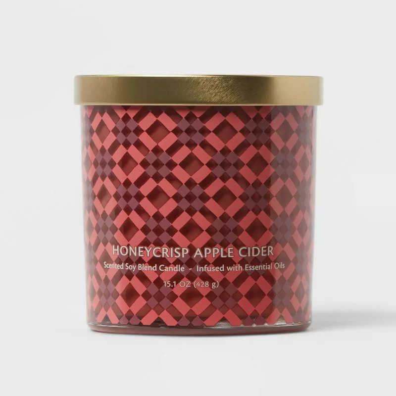 15.1oz Honeycrisp Apple Cider Candle Apple Plaid Print - Opalhouse™ | Target