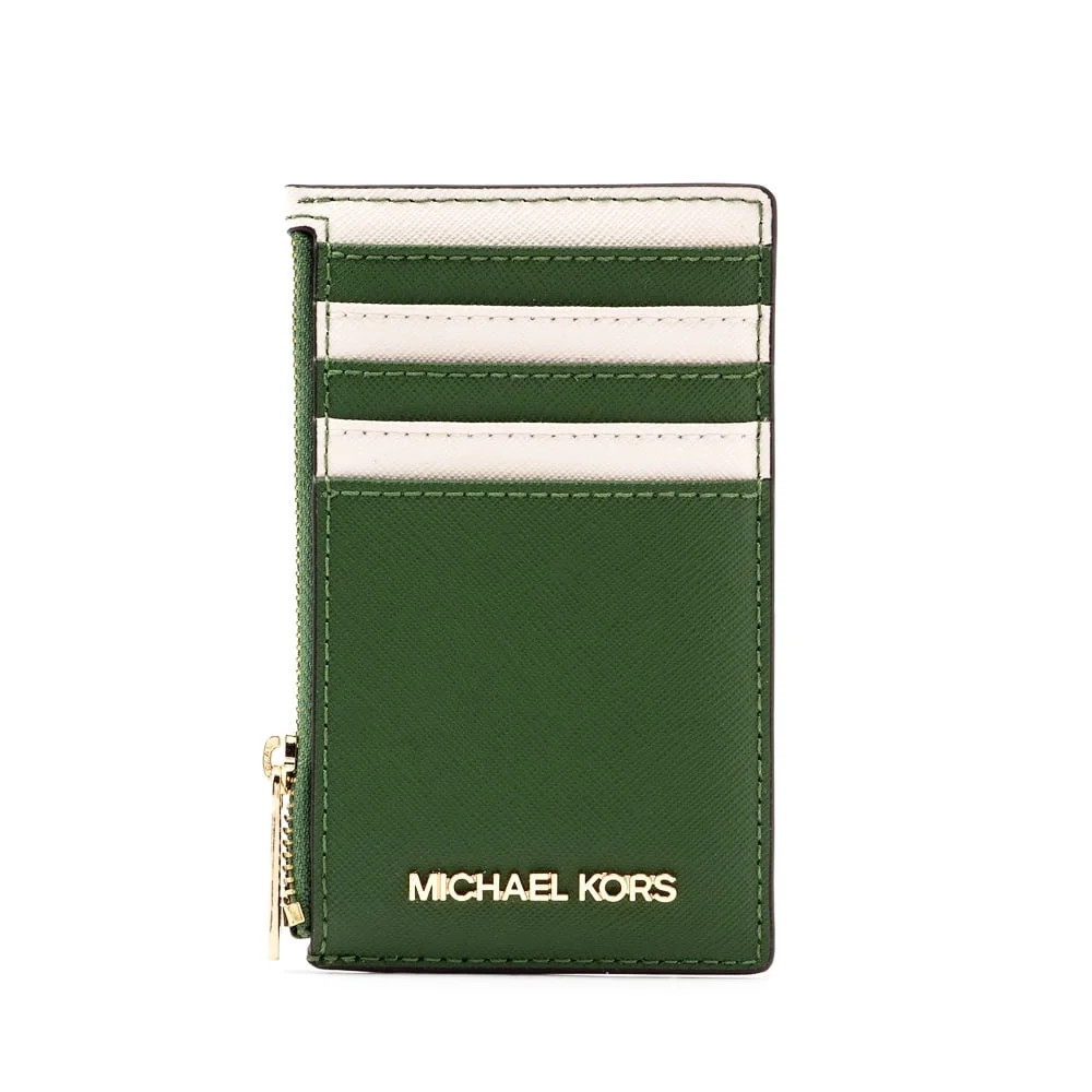 Michael Kors Women's Jet Set Travel Two-Tone Medium Leather Top Zip Card Case (Fern Green) | Walmart (US)