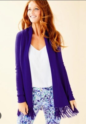 Lilly Pulitzer Tatum Fringe Cardigan Royal Purple NWT | eBay US