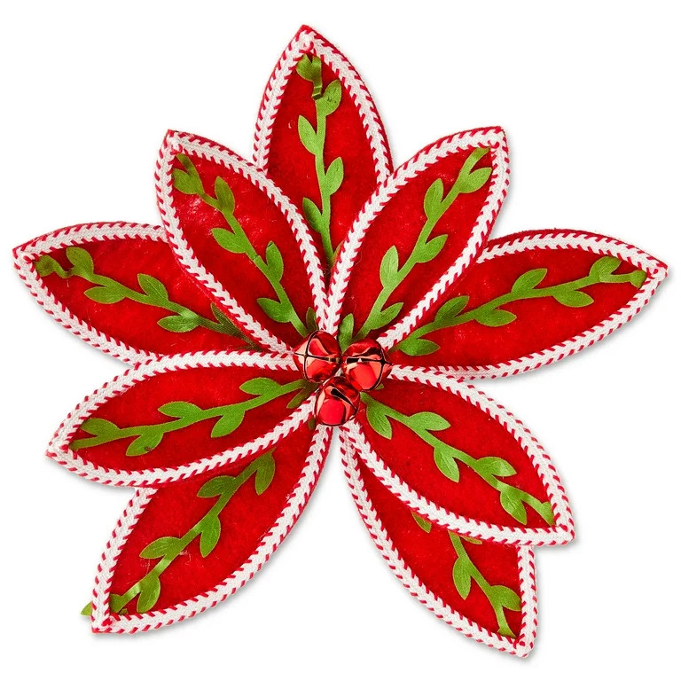 Fabric Poinsettia Decorative Christmas Clip Ornament, Red, 7.5", by Holiday Time | Walmart (US)