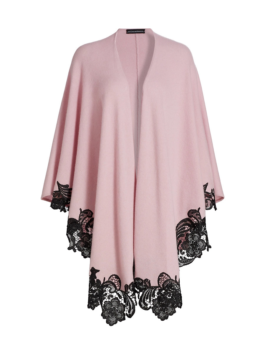Women's Lace-Trim Cashmere Knit Cape - Pink | Saks Fifth Avenue