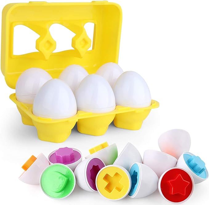 Matching Eggs - Toddler Toys - Color Shapes Matching Egg Set - Educational Color, Shapes and Sort... | Amazon (US)