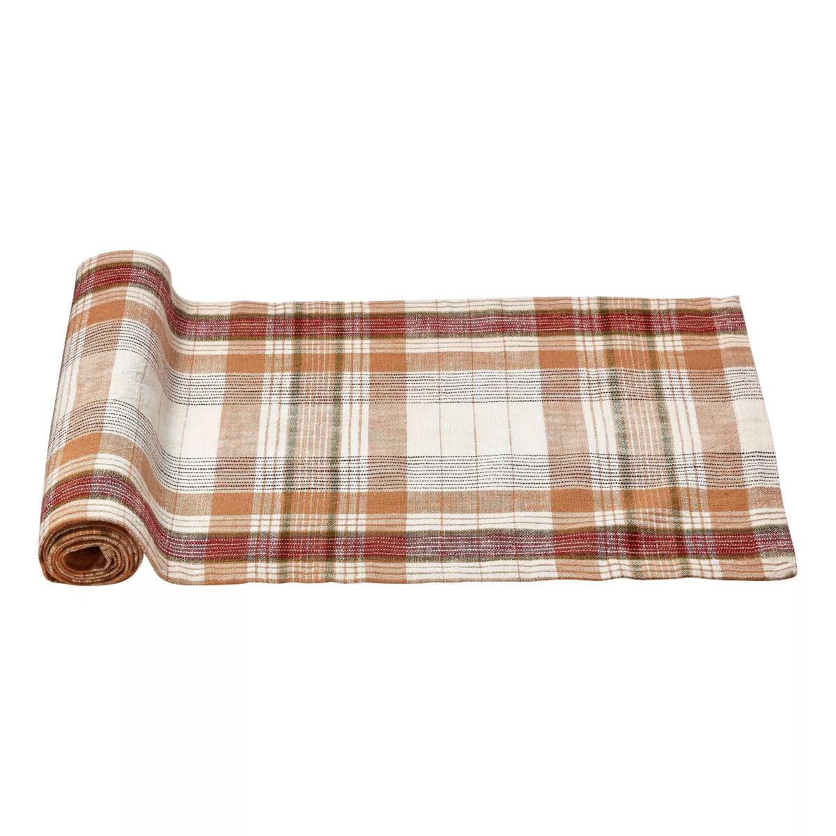 tagltd 14.5" x 72" Eva Slub Orange Red White Plaid Weave Cotton Machine Washable Table Runner | Target
