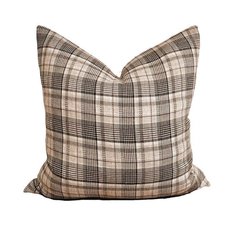 Pillow Cover // linen plaid textile, cozy neutral. | Etsy (US)