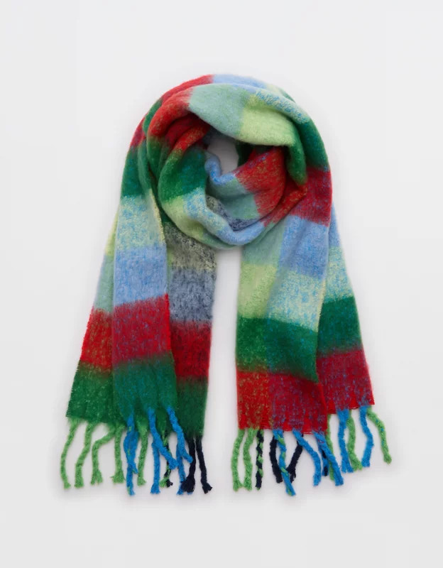 Aerie Fringe Plaid Blanket Scarf | American Eagle Outfitters (US & CA)