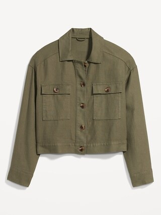 Linen-Blend Cropped Utility Jacket for Women | Old Navy (US)