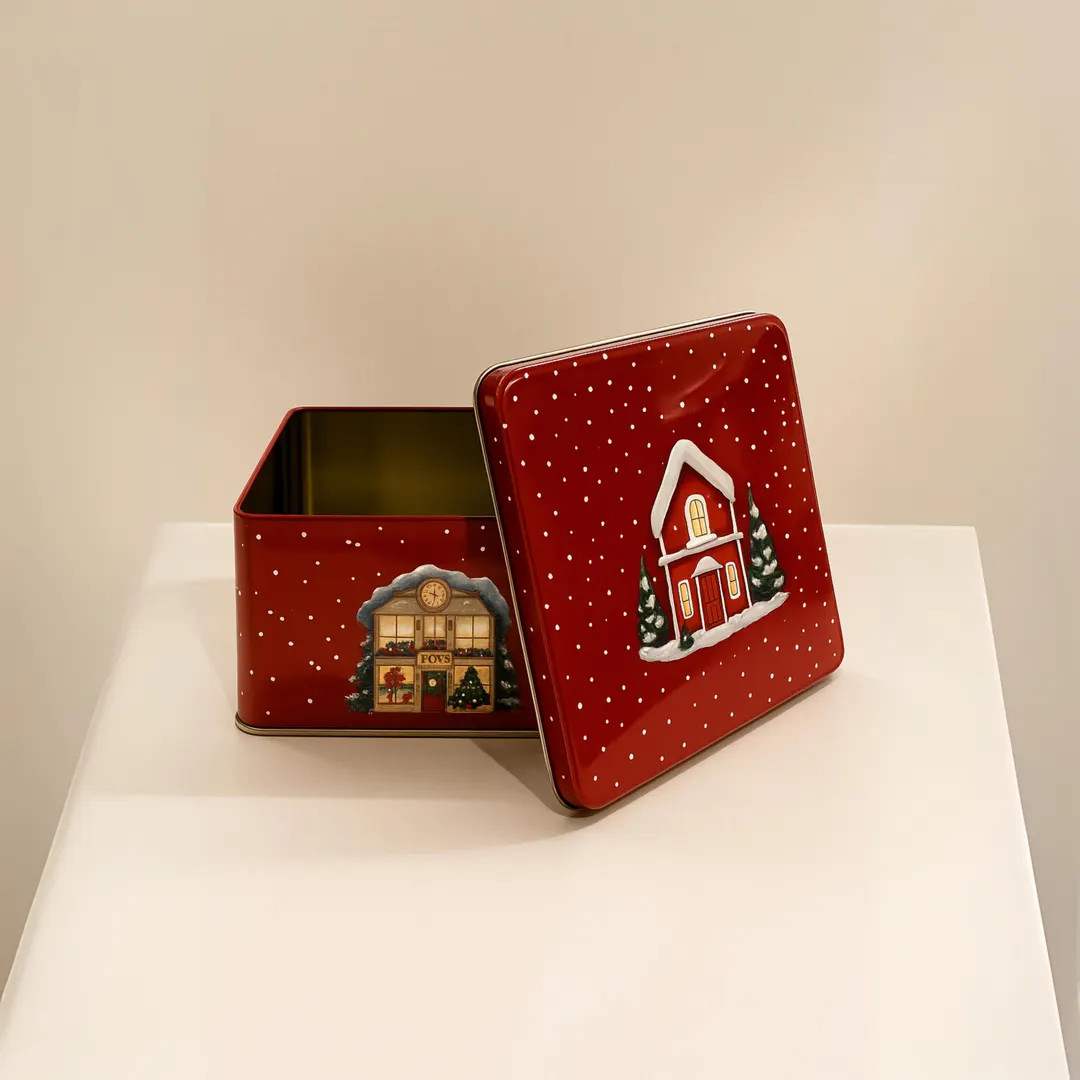 Christmas Red Metal Storage Tin Box | Holiday Cookie Candy Container | Decorative Christmas House... | Etsy (US)