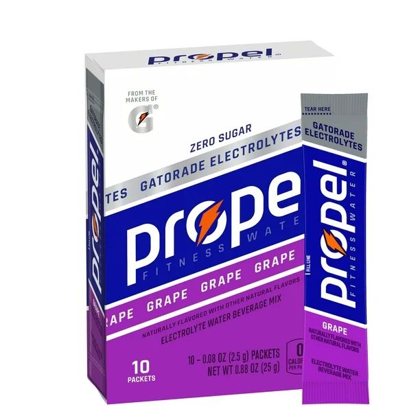 Propel Powder Packets with Electrolytes, Vitamins and No Sugar, Grape, 0.08 oz, 10 Packets | Walmart (US)
