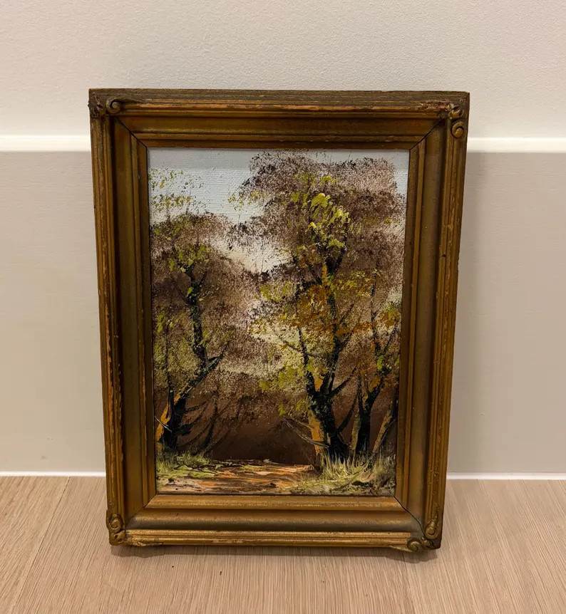 Vintage Small Tree Landscape Oil Painting in Old Frame - Etsy | Etsy (US)