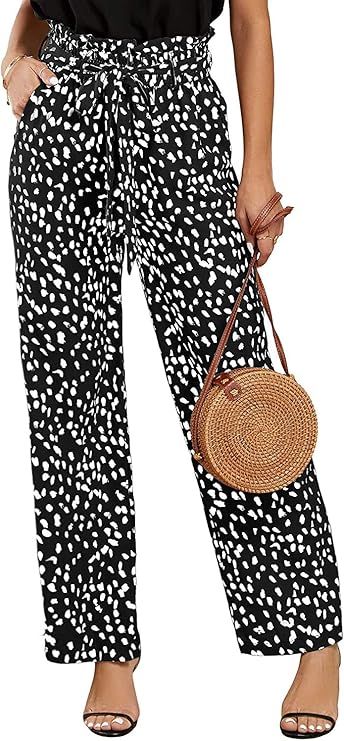 SySea Womens High Waisted Leopard Print Palazzo Pants Belted Wide Leg Long Trousers with Pockets | Amazon (US)