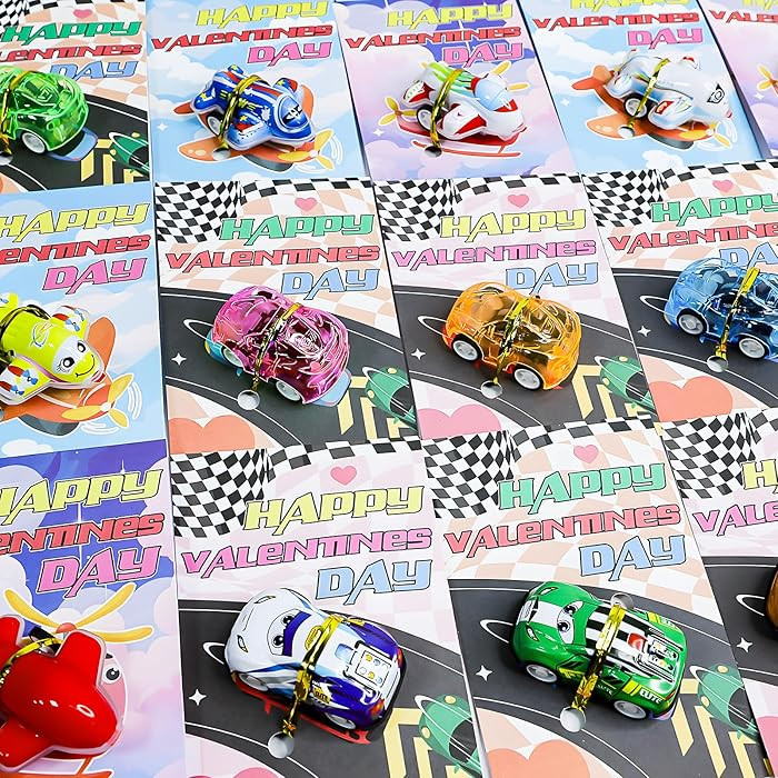 28 Pack Valentines Day Cards for Kids School with Pull Back Car Toys Valentines Day Gifts for Kid... | Amazon (US)