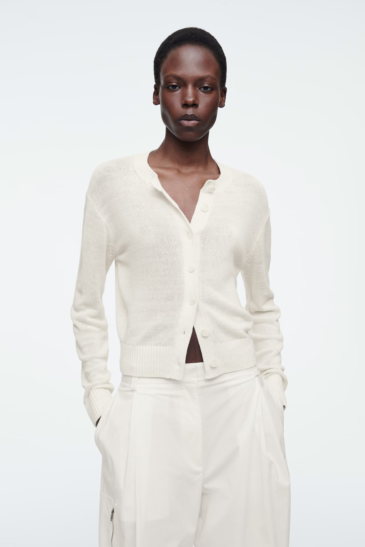 KNITTED LINEN CARDIGAN - IVORY | COS UK