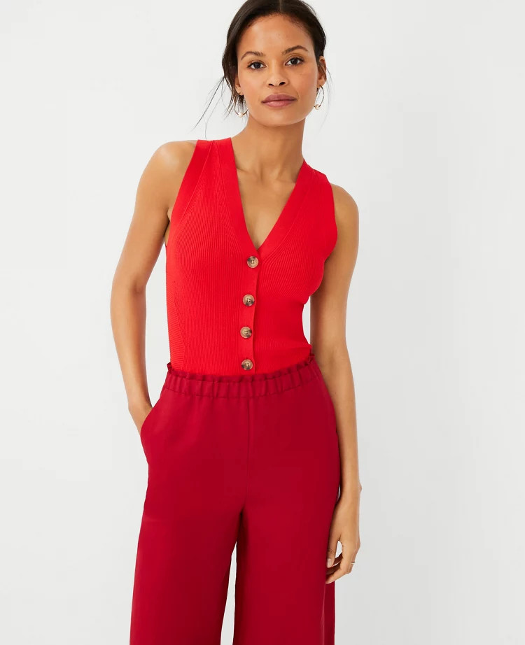 Button Front V-Neck Sweater Shell | Ann Taylor (US)