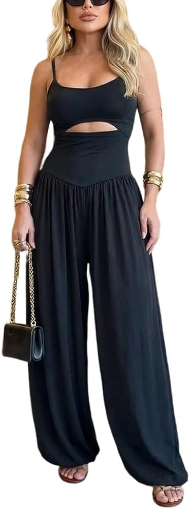 Women's Cutout Backless Sleeveless Wide Leg Jumpsuit | Amazon (US)