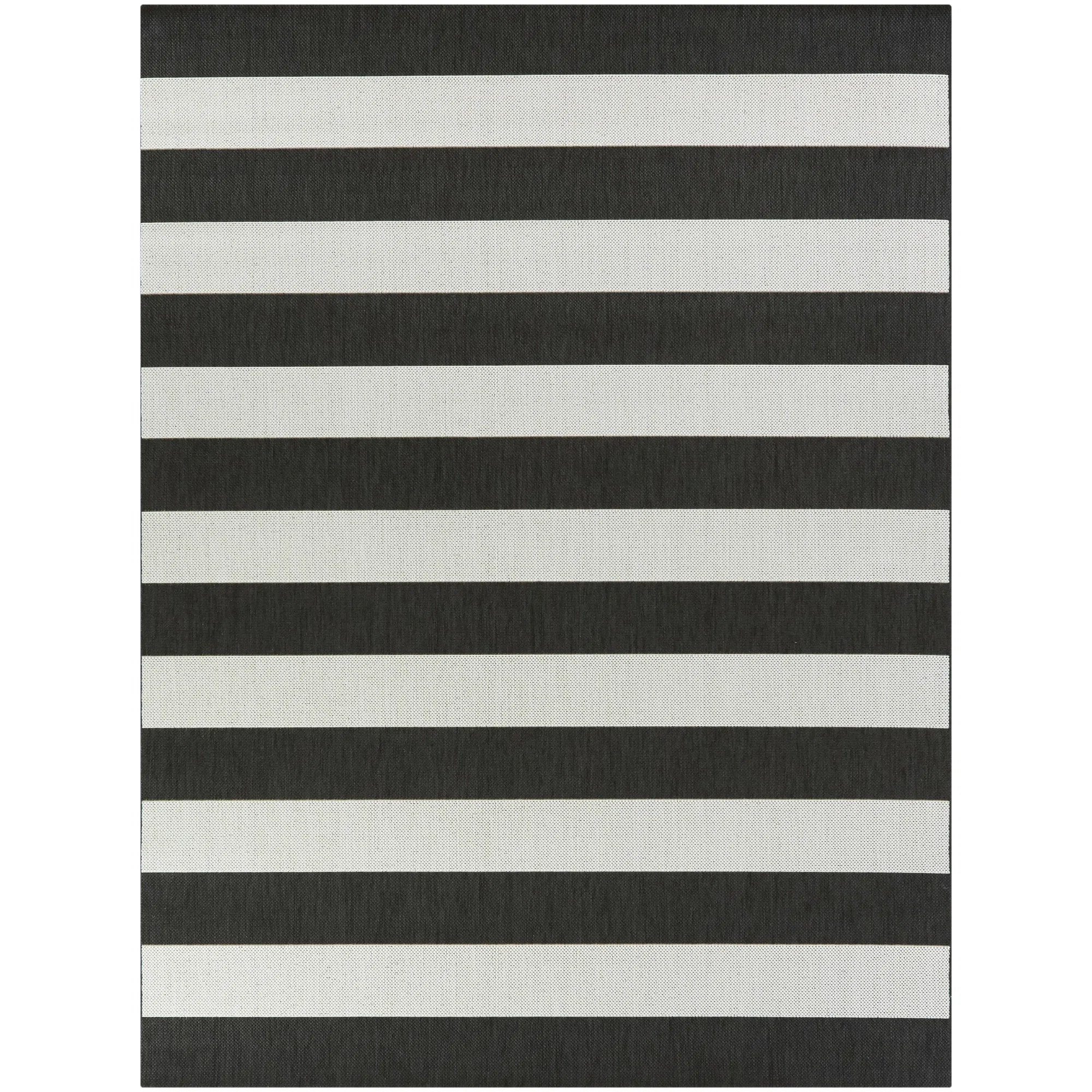 Gonsalez Striped Black/Off-White Indoor / Outdoor Area Rug | Wayfair North America