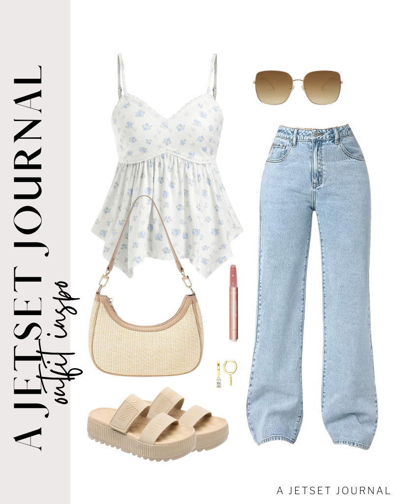 Another outfit idea is to combine a white floral top with your high-waisted jeans for a relaxed fit. Slip into these DREAM PAIRS sandals and grab this trendy shoulder bag for your essentials. These SOJOS square sunnies and small hoop earrings tie the whole look together perfectly. 

#LTKSeasonal #LTKSaleAlert #LTKTravel
 

 