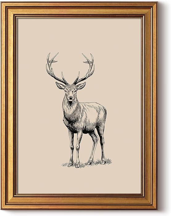 WHASAYART Gold Framed Vintage Wall Art Christmas Decorations Reindeer Canvas Prints, Vintage Home... | Amazon (US)