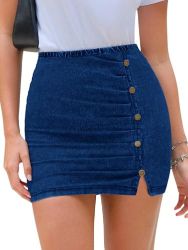 EXLURA Womens Mini Denim Skirt High Waisted Stretchy Jean Skirts with Slit Trendy Casual Slim Fit Short Skirts Blue | Amazon (US)