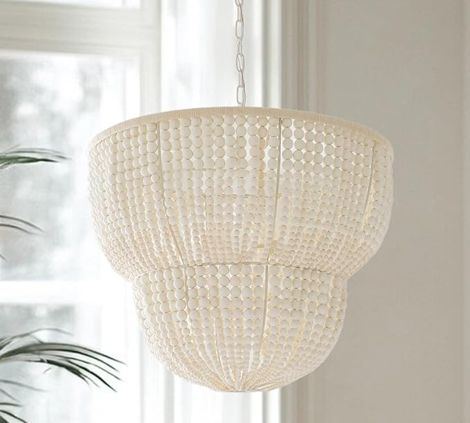 Coastal Elegance 2-Tier Handcrafted Beaded Chandelier, Natural Wooden Bead Chandelier for Sitting... | Amazon (US)