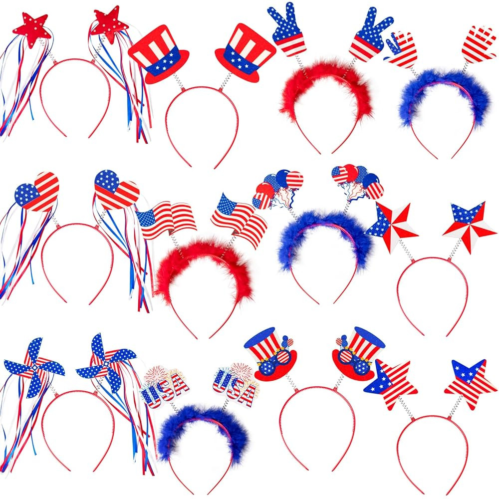 Moon Boat 12PCS Patriotic Head Boppers Headband - Star Uncle Sam Hat Balloons- Fourth 4th of July... | Amazon (US)