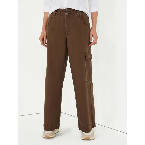 Time and Tru Women's Mid Rise Wide Leg Cargo Pants, 30" Inseam | Walmart (US)