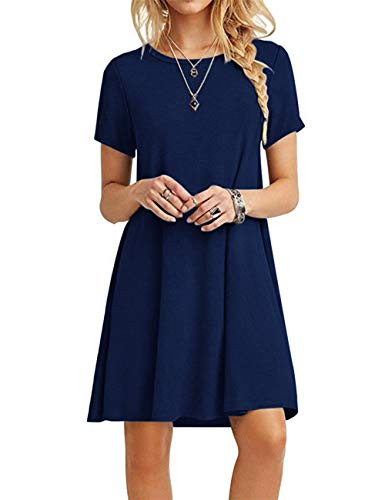 MOLERANI Women's Casual Plain Simple T-Shirt Loose Dress(Navy Blue,2XL) | Amazon (US)