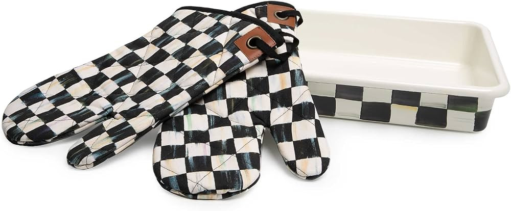 MACKENZIE-CHILDS Enamel Baking Pan, Baking Pan for Oven, 13" x 9" Set with Oven Mitt, Black-and-W... | Amazon (US)