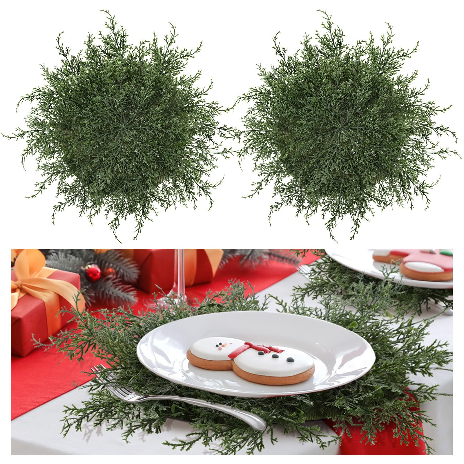 6 Pcs Christmas Pine Placemats 20 Inch Artificial Greenery Placemats Round Cedar Branch Place Mat... | Amazon (US)