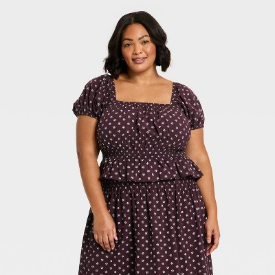 Women's Short Sleeve Printed Blouse - Universal Thread™ Purple Floral 3X | Target