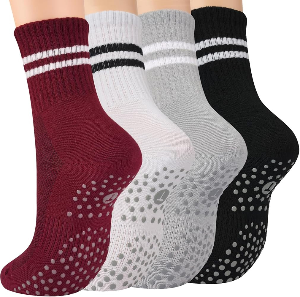 Pilates Socks with Grips for Women, Yoga Non Slip Grippy Crew Socks for Barre Slipper Hospital Gi... | Amazon (US)