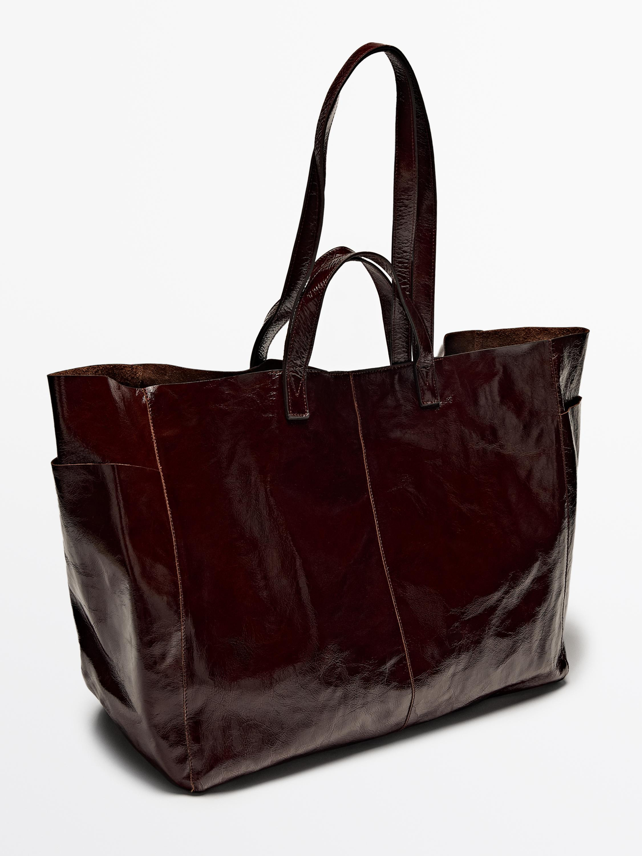 Nappa leather maxi shopper bag | Massimo Dutti US