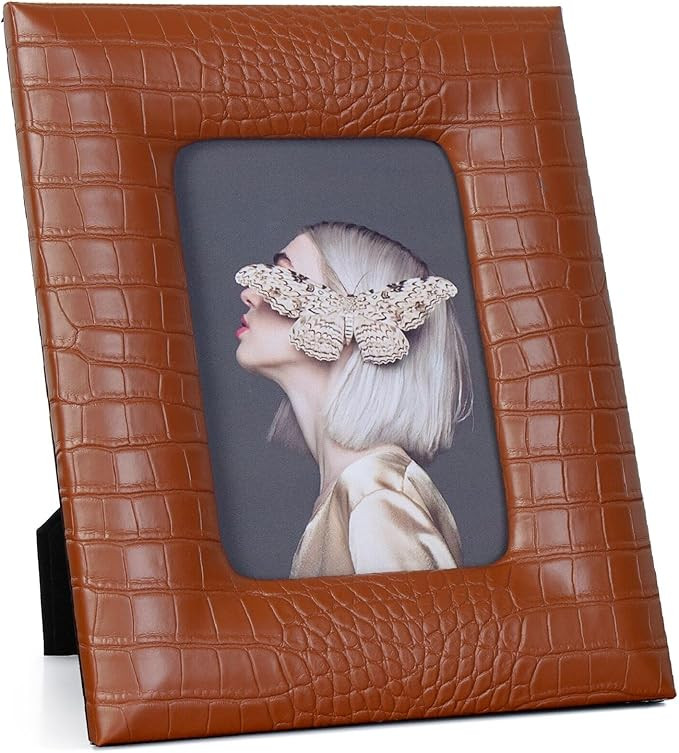 4 * 6 Brown Faux Crocodile Leather Picture Frame for Modern Home Decor Photo Frame for Tabletop D... | Amazon (US)