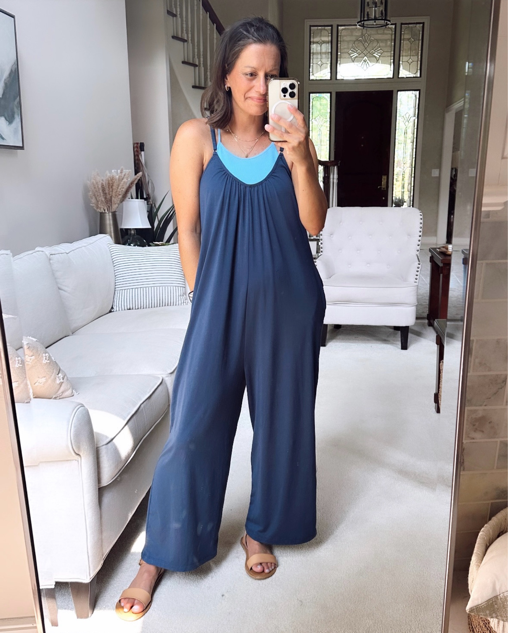 Amazon comfy casual outfit - jumpsuit runs true to size - I’m wearing a small. Built in bra tank runs small - I sized up to a medium

#LTKOver40 #LTKStyleTip #LTKFindsUnder50